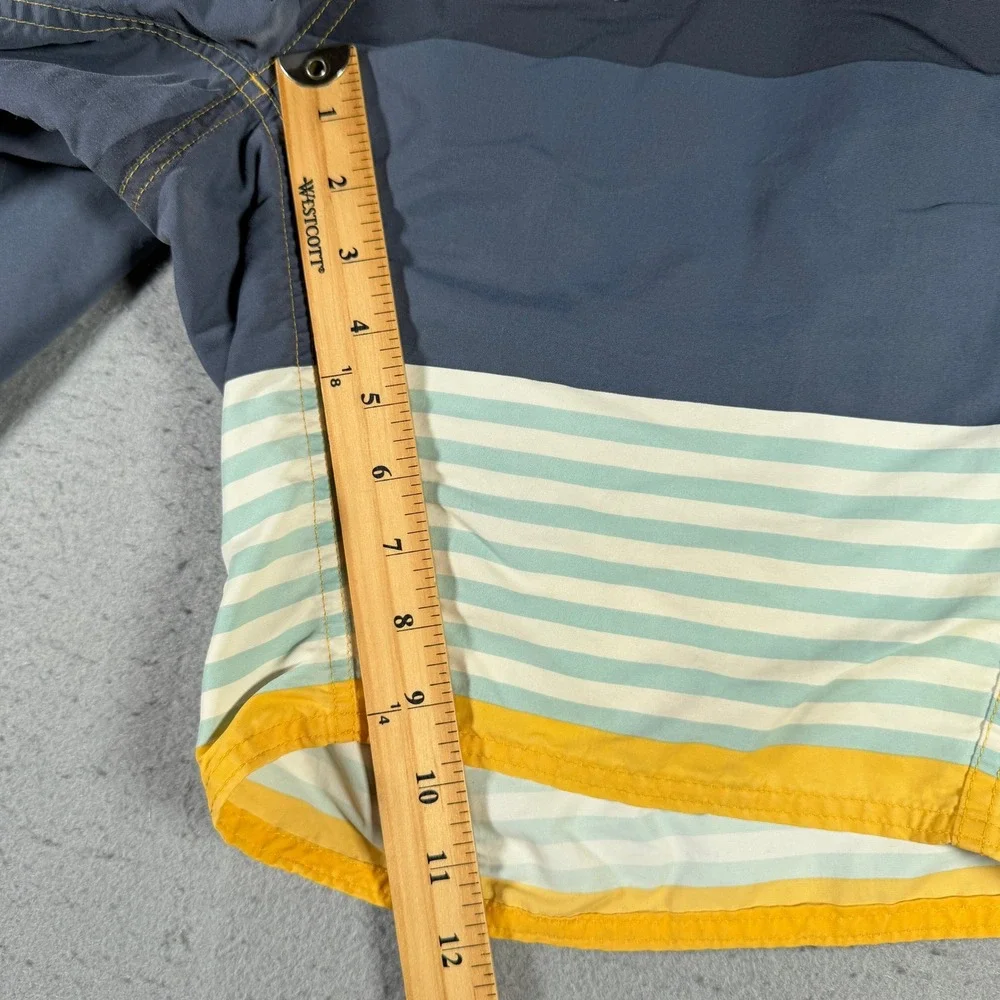 Patagonia Mens Striped Board Shorts Size 34 Yellow Navy Blue‎ Swim Trunks 86556